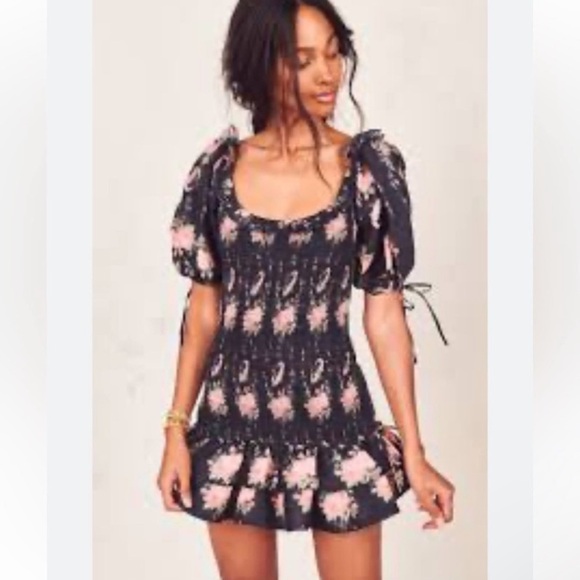 $495 Loveshackfancy Violet Dress Silk Ruffle Mini Smocked Dolce L Large Floral - Picture 4 of 15